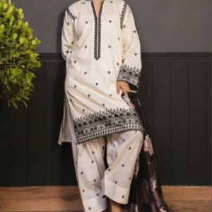by Zara Shah jahan Off white 3PC Lawn Suit Summer 2025 Premium Air Jet Lawn with Embroidery & Swiss Voile Dupatta