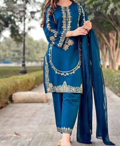 Summer Lawn Collection 2025 Premium Air Jet 3-Piece Embroidered Lawn Suit Soft Bember Chiffon Dupatta & Plain Trouser