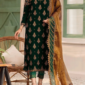 Velvet Embroidered Suit - Velvet Shirt with Net Dupatta & Silk Trouser