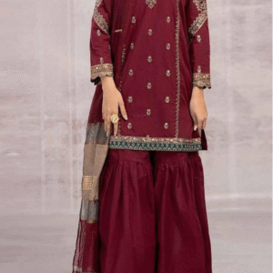 Maria B. Maroon Embroidered Three-Piece Suit Lawn with Digital Diamond Dupatta Luxury