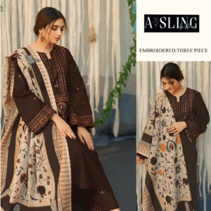 Asling Lawn with Digital Diamond Dupatta Premium Brown Three-Piece Suit