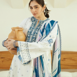 Baroque Sunny Yellow & Aqua Blue Floral Printed Lawn Suit with Lush Botanicals - Premium Unstitched 3-Piece Collection